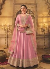 Dola Silk Embroidered Gown in Pink